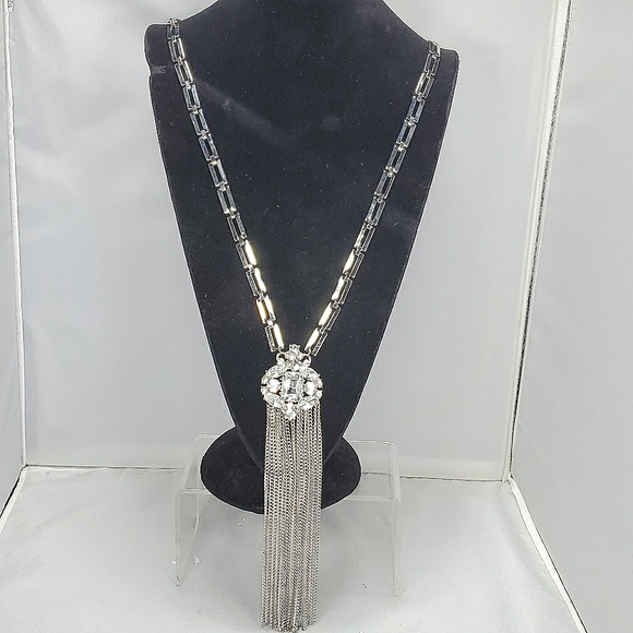 Bijou Drive  silver link necklace with rhinestone - Picture 1 of 5
